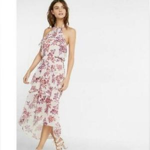 EUC, EXPRESS Floral Print Halter Top Ruffle Midi Dress,  Size Medium